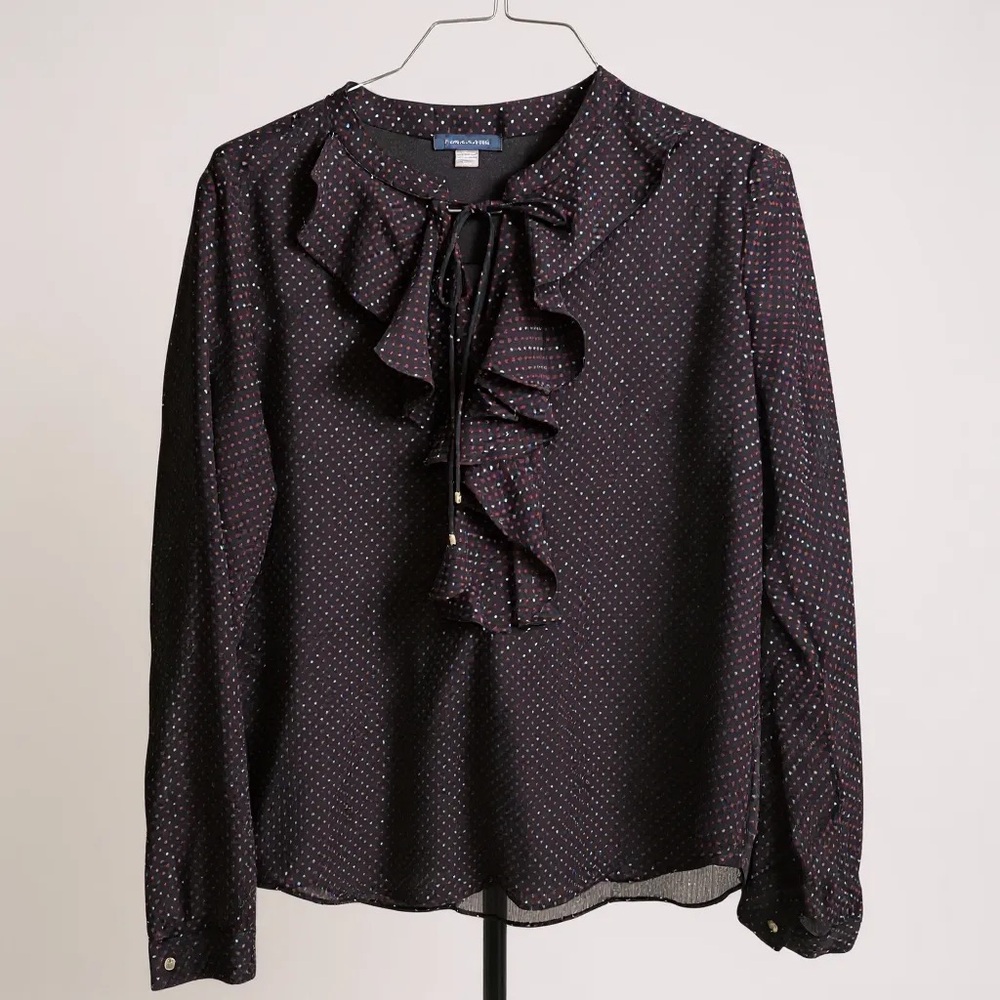 Women’s Tommy Hilfiger Black Blouse with Pink and White Dots. Size L